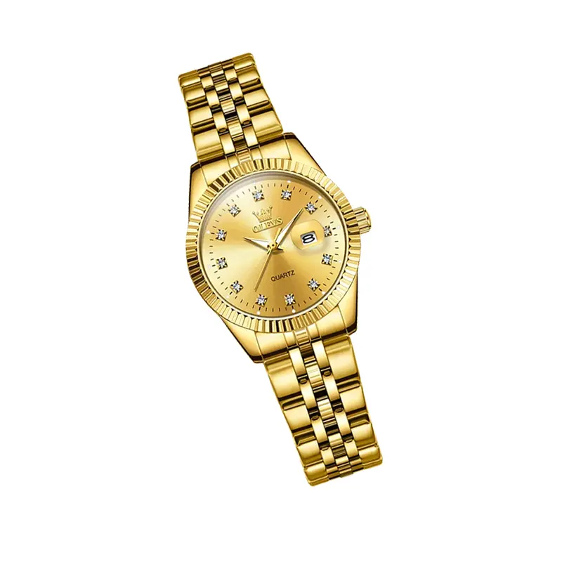 Olevs Gold Dial Gold-tone Special Couples Watch- 5526